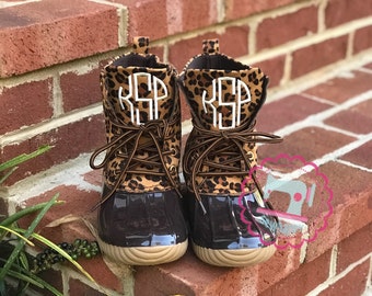 Leopard Monogrammed Duck Boots, monogrammed rain boots, leopard boots, size 11, size 10,size 9, size 8, size 7, rain boots, monogrammed boot