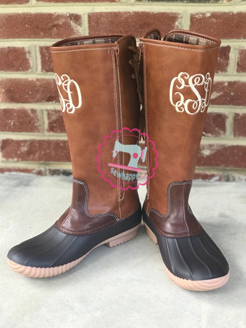monogrammed tall duck boots womens