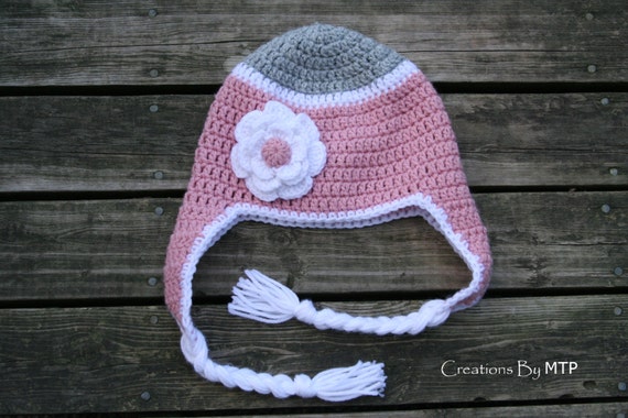 PDF CROCHET PATTERN - Crochet Pink & Grey Flower Hat With  display picture 2
