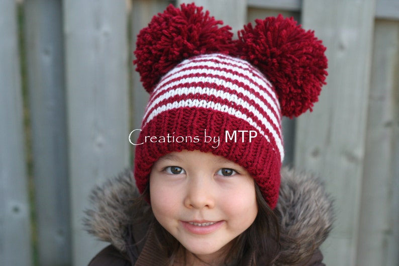PDF Knitting Pattern Double Pom Pom Stripe Hat Etsy
