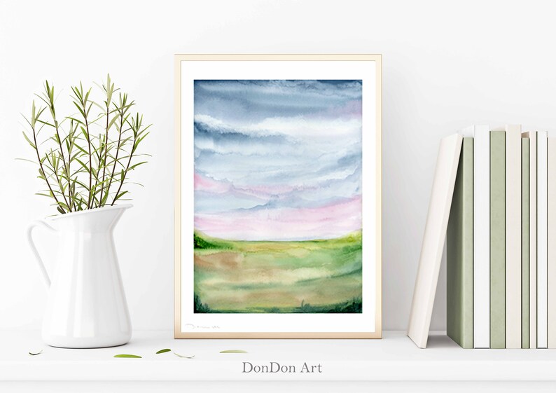 Landscape art print Modern wall decor Abstract landscape Minimalist watercolor art Sky print Abstract watercolor