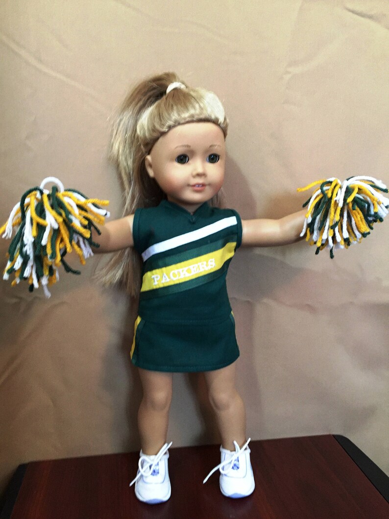 Cheerleading Outfit for 18 Inch Soft Body Dolls Sale Includes Packers Top. Skirt, Panties