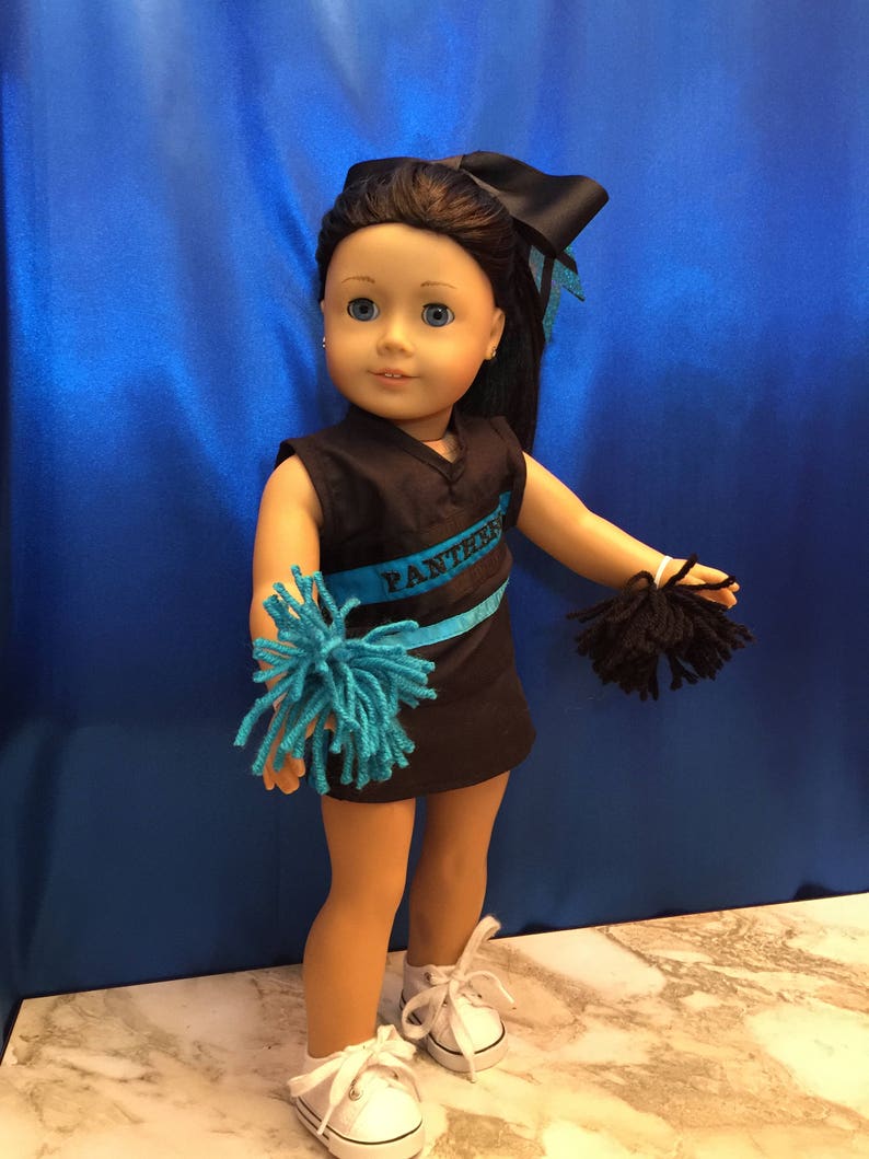 Homemade 18 Inch Doll Panthers Cheerleading Outfit Includes Top, Skirt