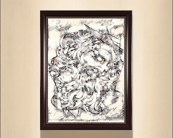 Fine Art Print/Saint Jerome, the lion and the witches/Upside down drawing/Blind drawing/Surrealism/Giclèe/Fine Art Print/Limited edition