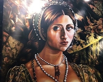 My neck is very slender - Anne Boleyn - on commission - only on order - Acrylics and gold leaf on wood - ArtWorkSottoSopra