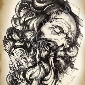 Fine Art Print/Saint Jerome, the lion and the witches/Upside down drawing/Blind drawing/Surrealism/Giclèe/Fine Art Print/Limited edition