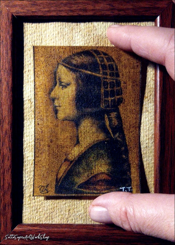ACEO/Bianca Sforza/Miniature portrait/Craquelure/ACEO framed print/Rinascimento/Gemälde/Renaissance/ Personaggi Storici/ArtWorkSottoSopra