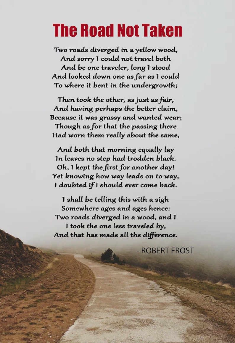 The Road Not Taken Poem by Robert Frost Motivational Poster Etsy