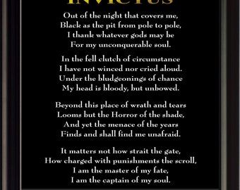 Invictus Gedicht von William Ernest Henley | Inspirierende motivierende Poster, gerahmt Wandkunst, Druck, Foto oder Bild - Poesie-Sammlung