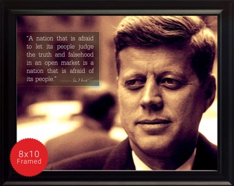 John F Kennedy JFK Photo, Picture, Poster or Framed Quote "A Nation that is Afraid" - Famous Quotes, USA Presidents, High Quality Print