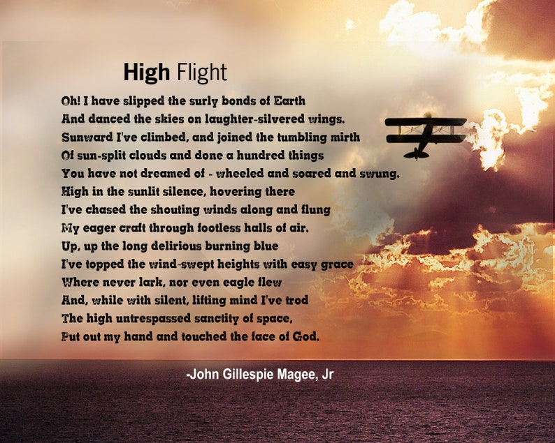 Custom High Flight Poem by John Gillespie Magee Jr 8x10 Etsy UK