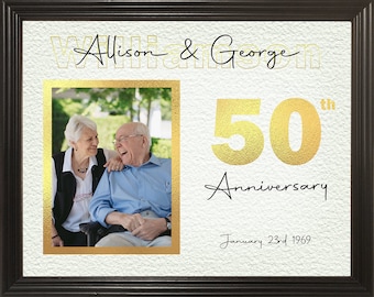 50th Anniversary Gifts, 50th Wedding Anniversary Gifts for Parents, Golden Anniversary, Personalized 11x14 Framed Print