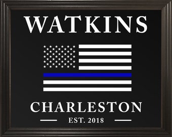 Personalized Police Officer Gift, Academy Graduation, Police Retirement, Police Sign, Thin Blue Line , 11x14 Custom Framed Print