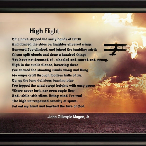 High Flight Poem by John Gillespie Magee Jr Poster, Print, Picture, or Framed Wall Art | Great Military Gift