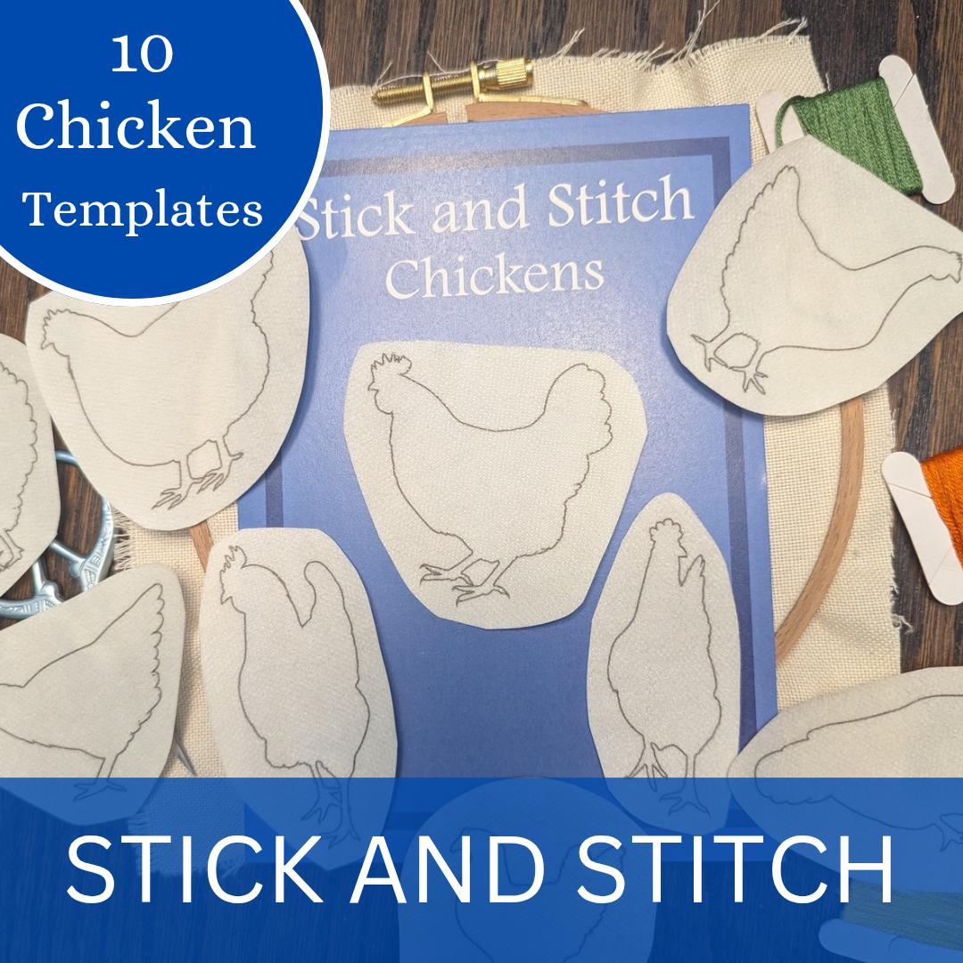 Chicken Stick and Stitch, Embroidery Stickers, Summer Embroidery, Garden Embroidery Kits Chicken Templates Homestead Farm