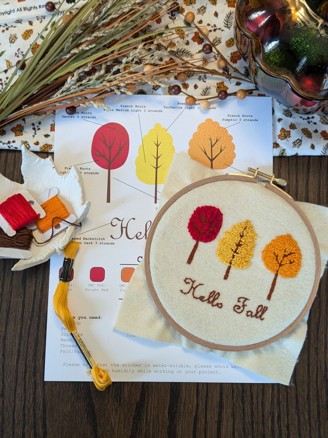 Autumn Trees Hand Embroidery Kit, French Knot Design (PDF Pattern) - Etsy