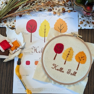 Fall Trees, Autumn Tree, Hand Embroidery Kit, Embroidery trees, Embroidery pattern, Embroidery Kit Fall, Felt Kits