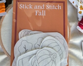 Fall Stick and Stitch, Embroidery Stickers, Pumpkin Embroidery, Fall Embroidery, Kits
