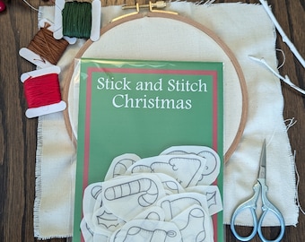 Christmas Stick and Stitch, Embroidery Stickers, Tree Embroidery, Stocking Embroidery, Kits, Winter,