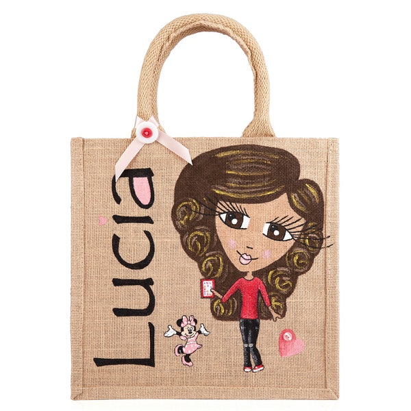 Personalised Women's Jute Hand Bag, Ladies Tote Shopping Bag, Girl Painted on Bag, Reusable Shopper Bag, Small Medium and Large Sizes