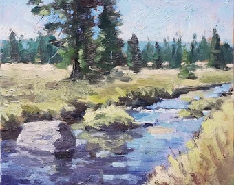 Original, impressionist, pleinair, landscape, oil painting, art, Jizerka River