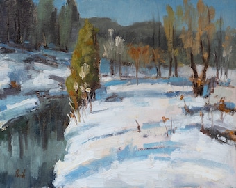 Impressionist, landscape, oil painting, Art - Winter landscape
