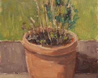 Pot With Rosemary - Original, Pleinair, Impressionist, Oil painting, Art