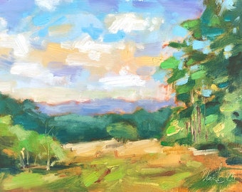 Original, contemporary, pleinair, impressionist, landscape, oil painting, fine art, Late Afternoon in New Forest