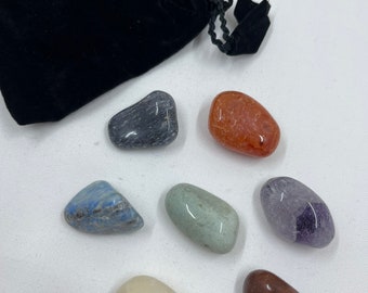 Conjunto de 7 pedras caídas de chakra | Pedras Polidas | Cristais de cura de chakra | Conjunto de cura de proteção de chakra