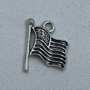 50 BULK Silver American Flag Charm, 4th of July, USA, Patriot, 19x15mm