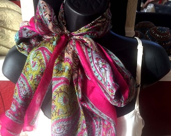 Paisley Silk Scarf: Hot Pink Indian Pashmina Wrap