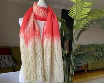 Tie Dye wool Scarf Pashmina Shawl,Ombre Red Stole, Long Scarf, Women's Accessory, Pure Wool Wrap  Indian Pashmina wool, Lightweight