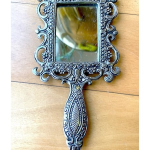 ANTIQUE HAND MIRROR-Etched Silver Royal Hand mirror- Rare Home Decor- Royal Indian Turkish Artifact - One of a kind Unique Keepsake
