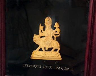 Goddess Durga statue - 24K Gold- Goddess of Wealth -Shrine Prayer statue-Meditation-Yoga-Self healing-Vintage Indian Idol