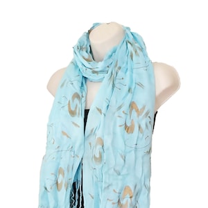 PASHMINA SCARF Blue -Gold Blue Shawl-Gold flowers Block print-Pashmina Wrap- Kashmiri Shawl - Gift for bridesmaids- Tassel