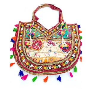 Ethnic Boho Handbag, Shoulder bag, Vintage Half Moon Beach Bag, One of A Kind Vintage Handbag, Textile India Hand Embroidered Hmong