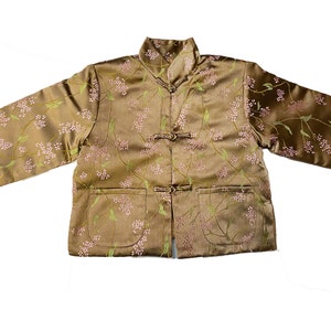Kimono Jacket kids, 1-2 yr Chinese silk jacket-embroidered- Gold Brown Mandarin Jacket-Coat-Blazer