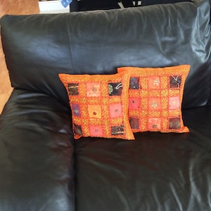 Cushion cover Orange , SET of TWO decorative throw pillow covers, embroidered Cotton square cover