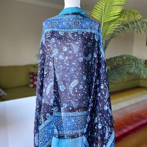 Traditional Paisley Shawl Scarf Cashmere woven textile Blue Indigo Shawl-Unisex-Mens Scarf- pashmina wrap-Women Accessory Floral