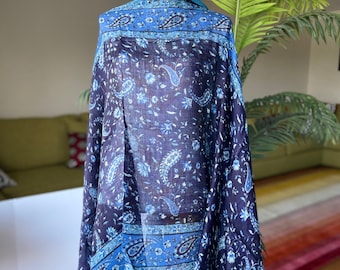Traditional Paisley Shawl Scarf Cashmere woven textile Blue Indigo Shawl-Unisex-Mens Scarf- pashmina wrap-Women Accessory Floral