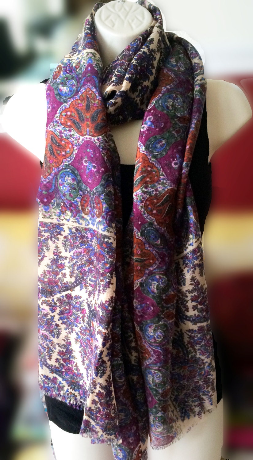 Pashmina Wool Scarf100% Wool WrapBeige Purple and Orange | Etsy