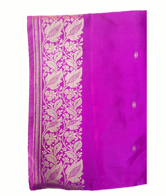 Fuchsia pink Silk Sari, Purple Pink Gold Banarsi … - image 3