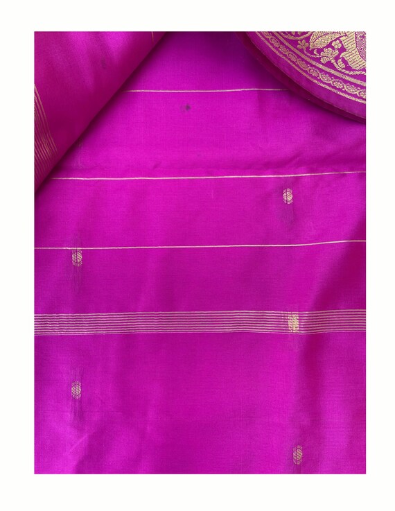 Fuchsia pink Silk Sari, Purple Pink Gold Banarsi … - image 6