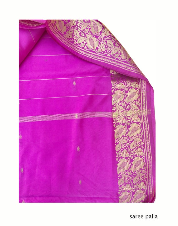 Fuchsia pink Silk Sari, Purple Pink Gold Banarsi … - image 4