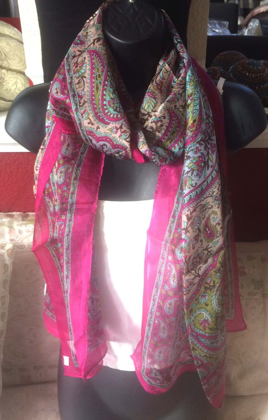 Paisley Silk Scarfhot Pinksilk Shawl100% Pure Pashmina Silk - Etsy