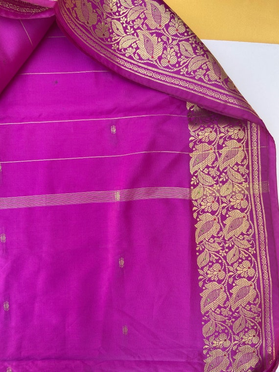 Fuchsia pink Silk Sari, Purple Pink Gold Banarsi … - image 5