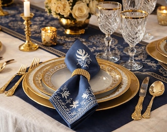 Vintage linnen katoenen servetten: blauwe batikblokprint, set van 6 inch