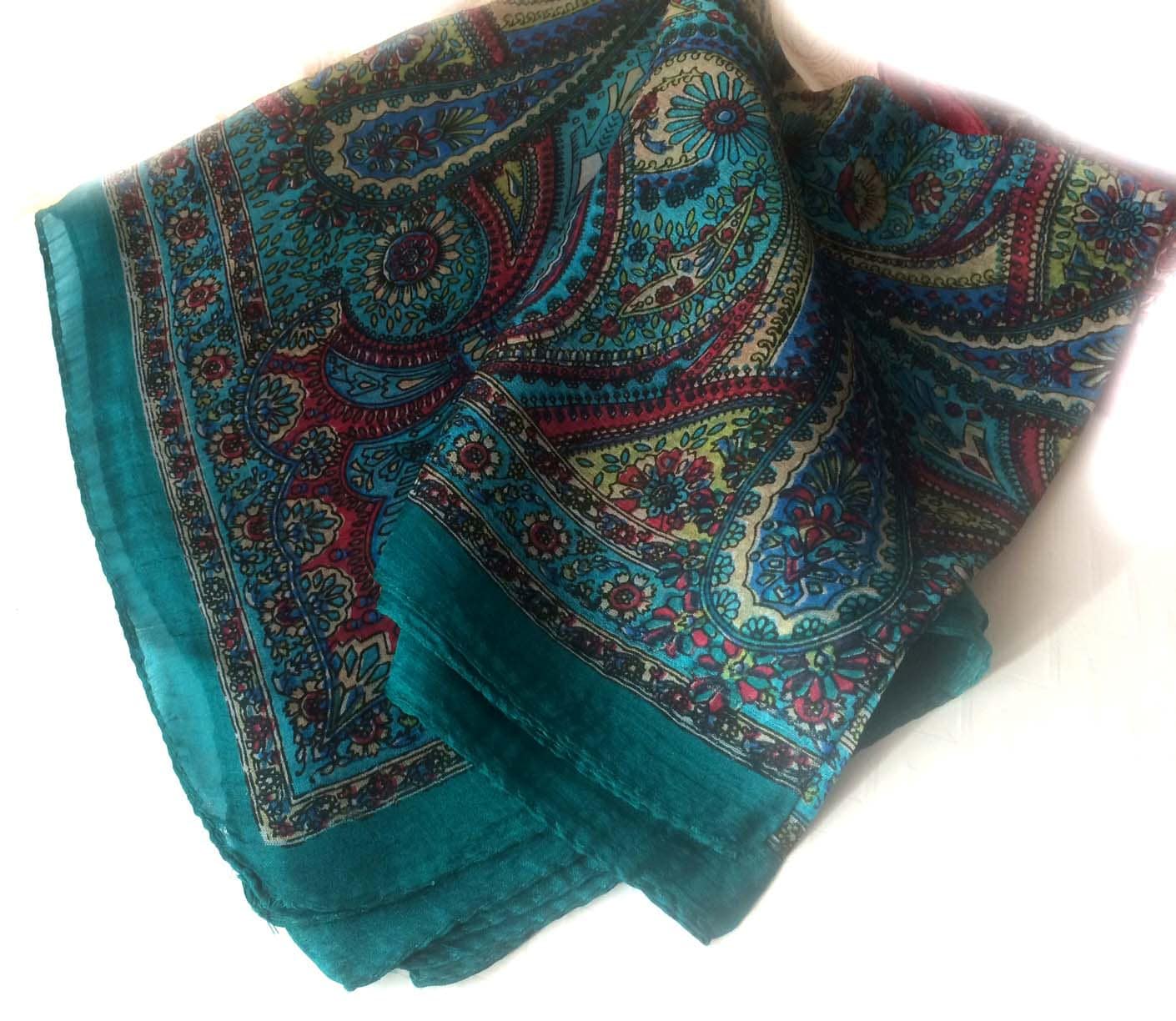Kashmiri Silk ScarfHenna style Turquoise Teal silk Etsy