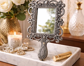 Antique 1913 Silver Hand Mirror Ornate Repousse' 1863 Monogramed