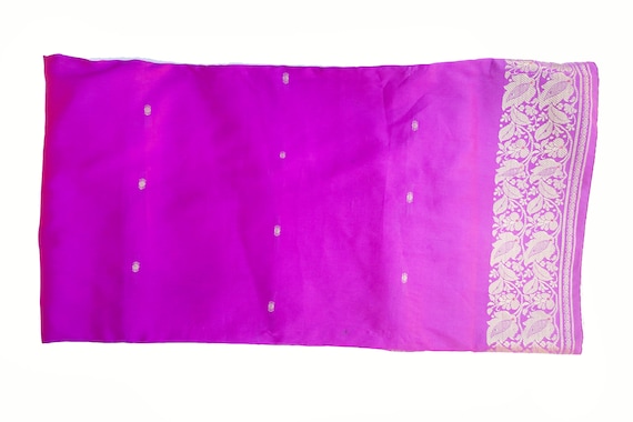 Fuchsia pink Silk Sari, Purple Pink Gold Banarsi … - image 2